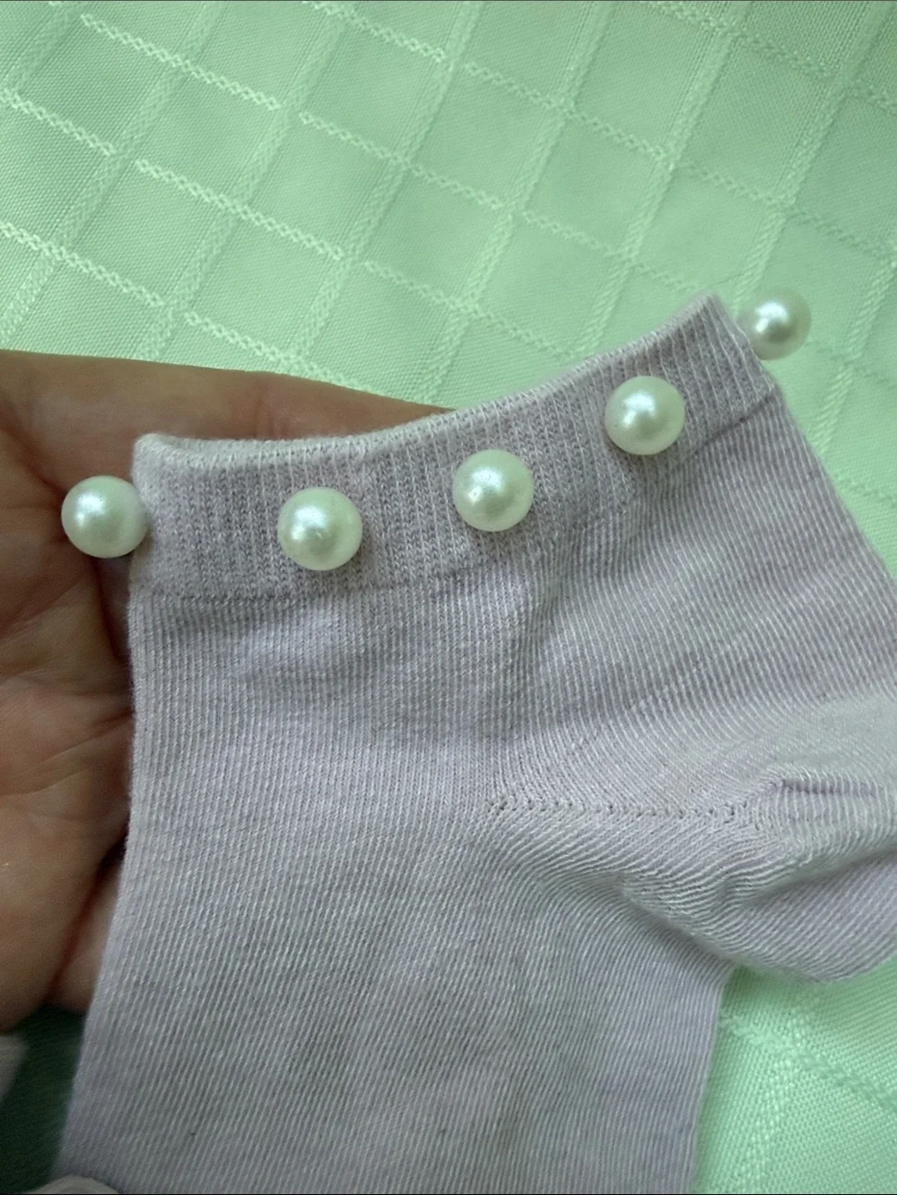 New Pearl-Trim Ankle Cotton Socks - Lavender
